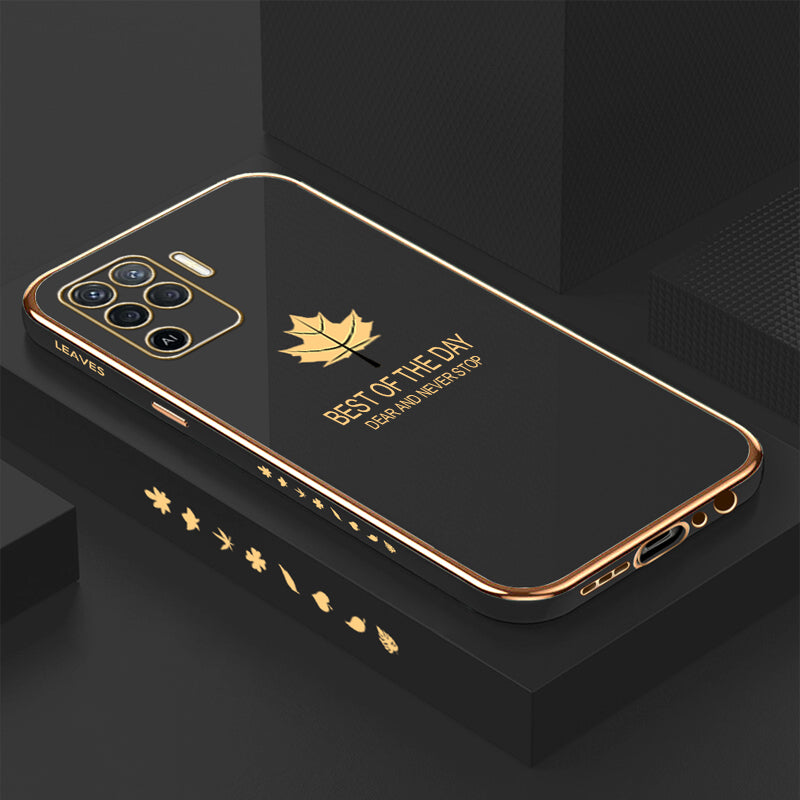 [ FREE SHIPPING] Luxury 6D Plating Case For Oppo F19 Pro Maple Leaf Side Pattern Back Cover Soft Silicone Square Phone Cases