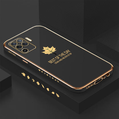 [ FREE SHIPPING] Luxury 6D Plating Case For Oppo F19 Pro Maple Leaf Side Pattern Back Cover Soft Silicone Square Phone Cases