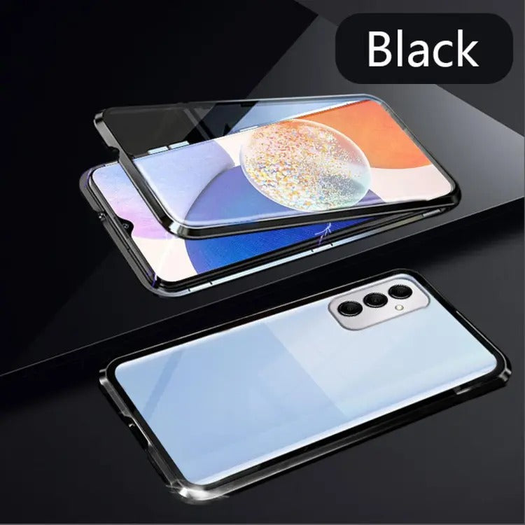 [ FREE SHIPPING] LUXURY SAMSUNG GALAXY A54 FRONT & BACK TEMPERED GLASS MAGNETIC CASE METAL PHONE COVER - BLACK