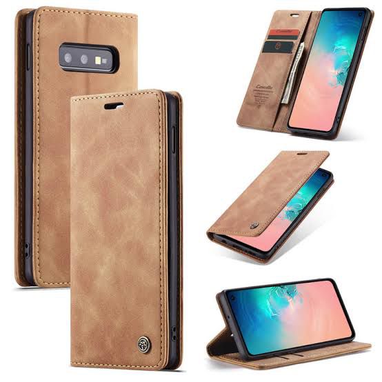[FREE SHIPPING] CaseMe Retro Leather Case For Samsung S10e  Book Style Flip Wallet Magnetic Cover Card Slots Case For Samsung S10e - Brown