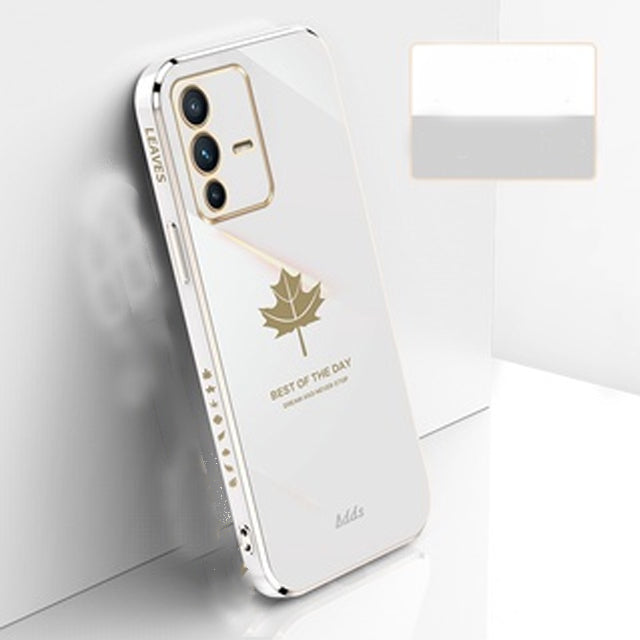 [ FREE SHIPPING] Luxury 6D Plating Case for Vivo V23 Maple Leaf Side Pattern Back Cover Soft Silicone Square Phone Cases