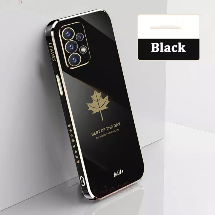 [ FREE SHIPPING] Luxury 6D Plating Case for Samsung A32 4G Maple Leaf Side Pattern Back Cover Soft Silicone Square Phone Cases