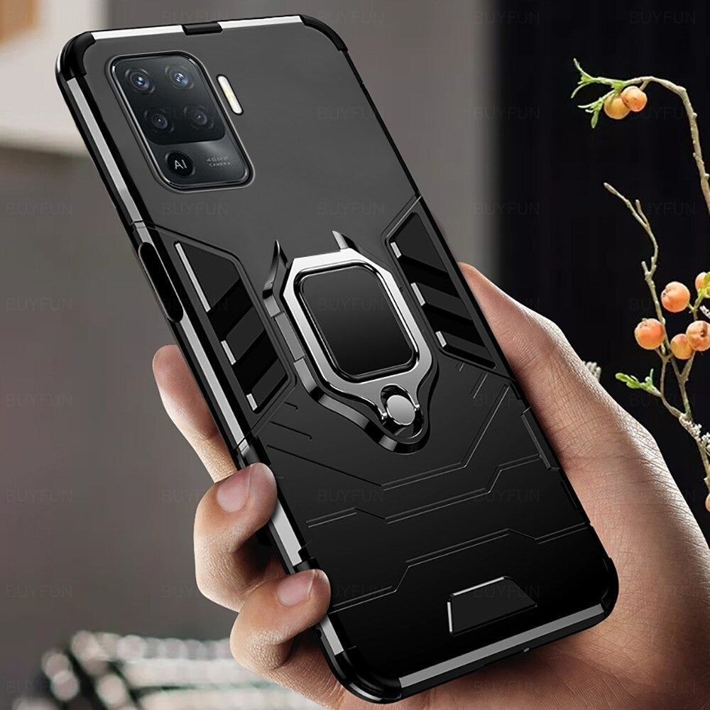 [ FREE SHIPPING]  Oppo F19 Pro, Armor Shockproof Stand Holder Cover - Black
