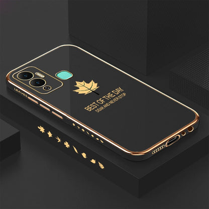 [ FREE SHIPPING] Luxury 6D Plating Case For Infinix Hot 12 Play Maple Leaf Side Pattern Back Cover Soft Silicone Square Phone Cases