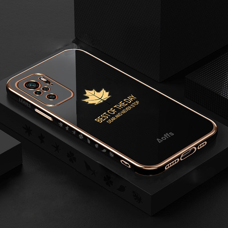[ FREE SHIPPING] Luxury 6D Plating Case For Redmi Note 10 Maple Leaf Side Pattern Back Cover Soft Silicone Square Phone Cases