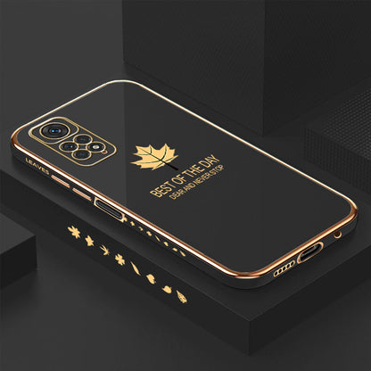 [ FREE SHIPPING] Luxury 6D Plating Case for Redmi Note 11 Maple Leaf Side Pattern Back Cover Soft Silicone Square Phone Cases
