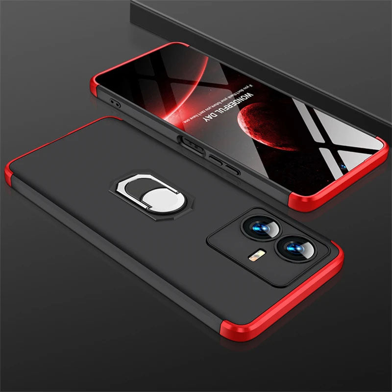[ FREE SHIPPING] Vivo Y22/ Y22s- Gkk Original Shock Proof Full Protection Cover 360 With Ring Holder - Red & Black