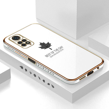 [ FREE SHIPPING] Luxury 6D Plating Case for Redmi Note 11 Maple Leaf Side Pattern Back Cover Soft Silicone Square Phone Cases