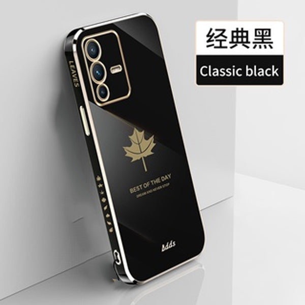 [ FREE SHIPPING] Luxury 6D Plating Case for Vivo V23 Maple Leaf Side Pattern Back Cover Soft Silicone Square Phone Cases