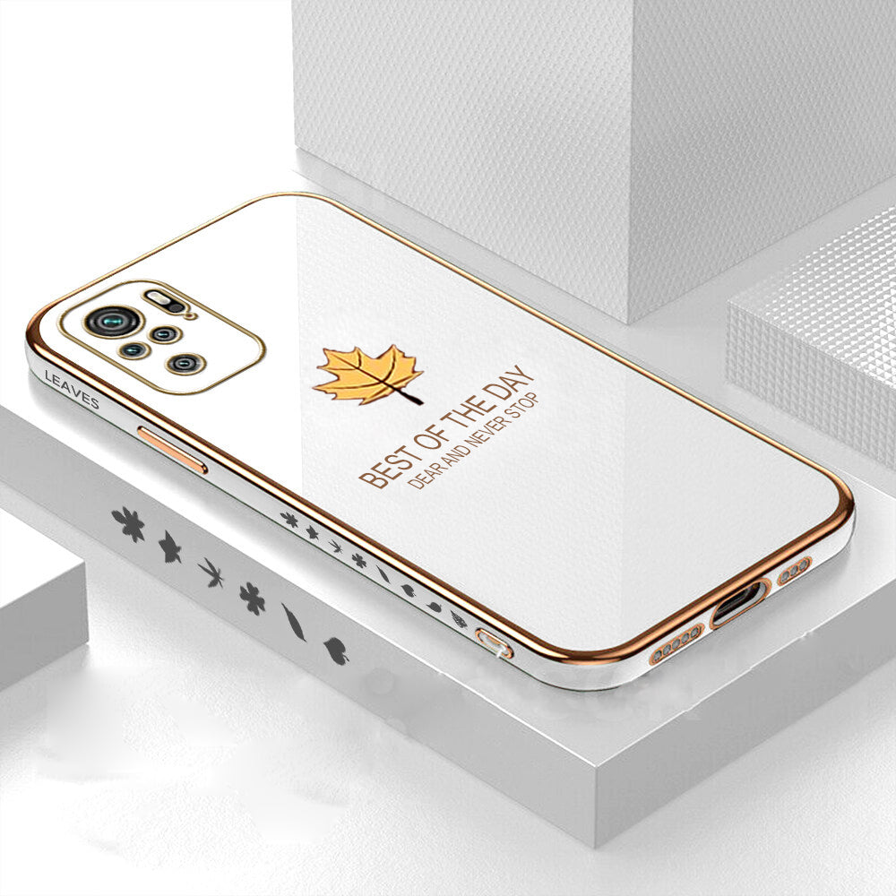 [ FREE SHIPPING] Luxury 6D Plating Case For Redmi Note 10 Maple Leaf Side Pattern Back Cover Soft Silicone Square Phone Cases