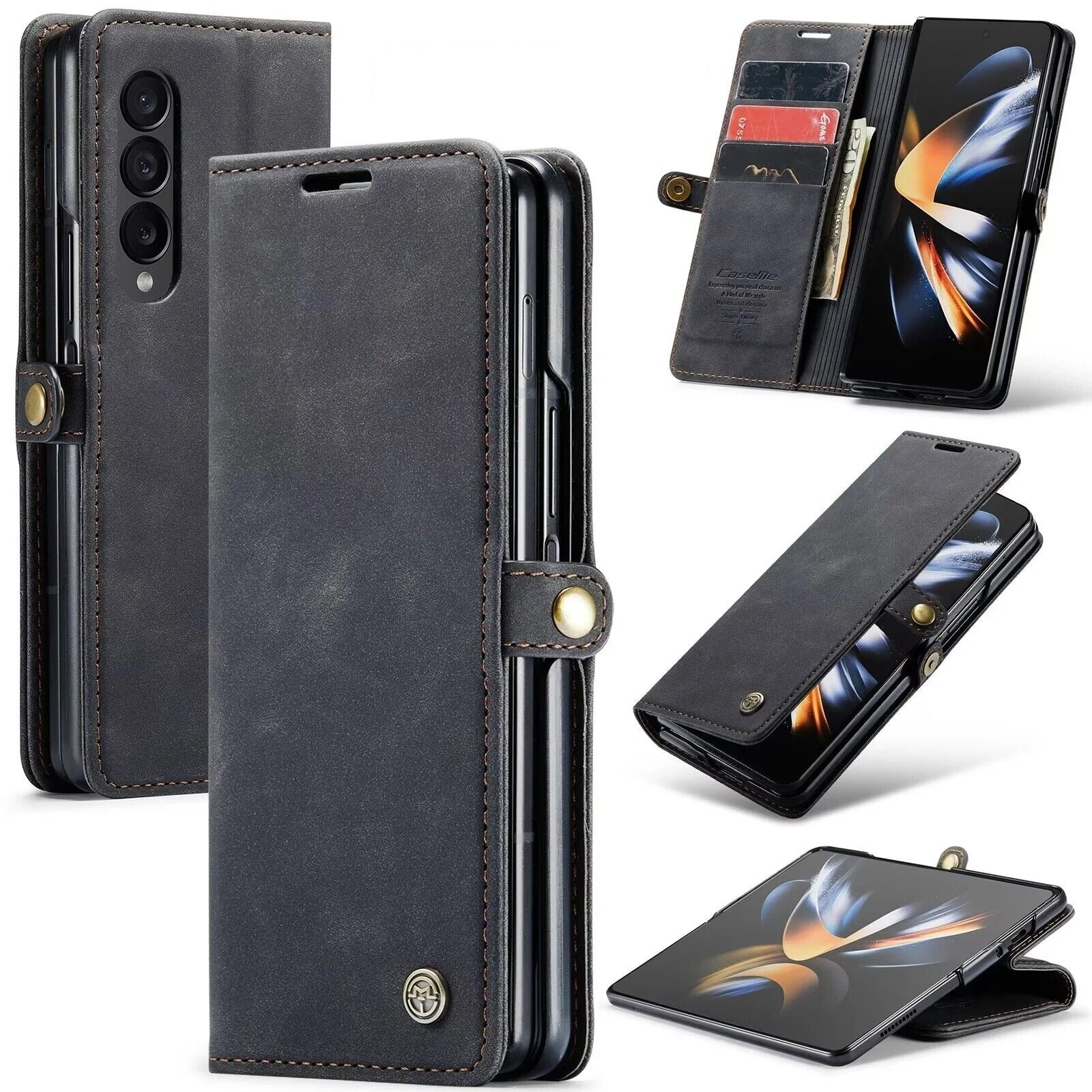 [FREE SHIPPING] CASEME RETRO LEATHER CASE FOR SAMSUNG Z FOLD 4 BOOK STYLE FLIP WALLET MAGNETIC COVER CARD SLOTS CASE FOR SAMSUNG Z-FOLD 4