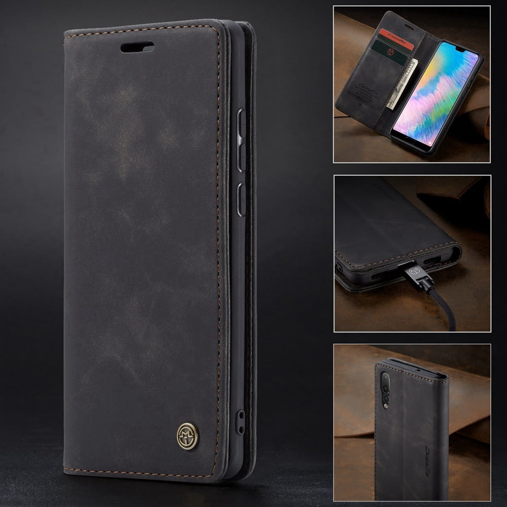 [FREE SHIPPING] CaseMe Retro Leather Case For Huawei P20 Pro Book Style Flip Wallet Magnetic Cover Card Slots Case For Huawei P20 Pro