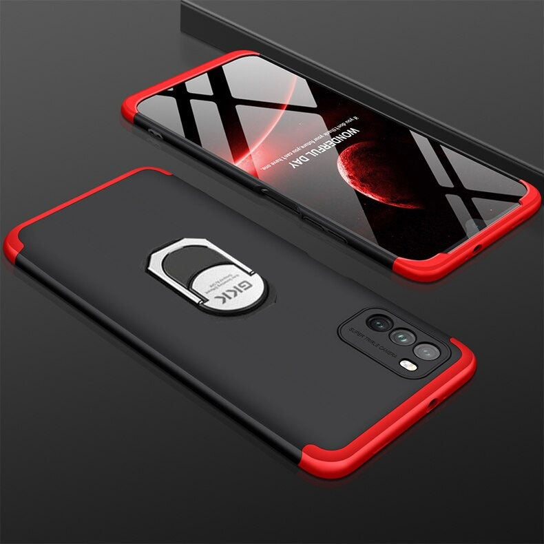 [ FREE SHIPPING] Xiaomi Poco M3- Gkk Original Shock Proof Full Protection Cover 360 Case With Ring Holder - Red & Black