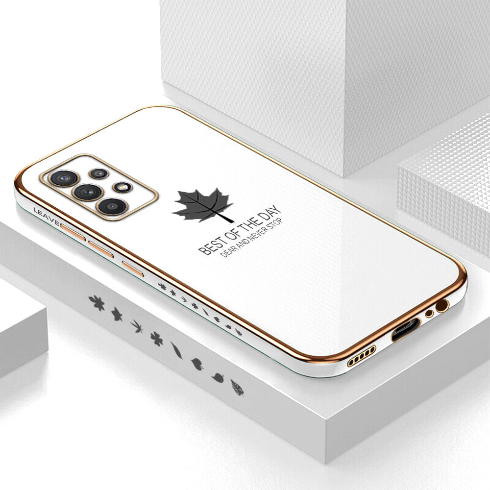 [ FREE SHIPPING] Luxury 6D Plating Case for Samsung A32 4G Maple Leaf Side Pattern Back Cover Soft Silicone Square Phone Cases