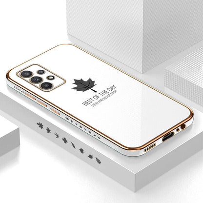 [ FREE SHIPPING] Luxury 6D Plating Case for Samsung A32 4G Maple Leaf Side Pattern Back Cover Soft Silicone Square Phone Cases