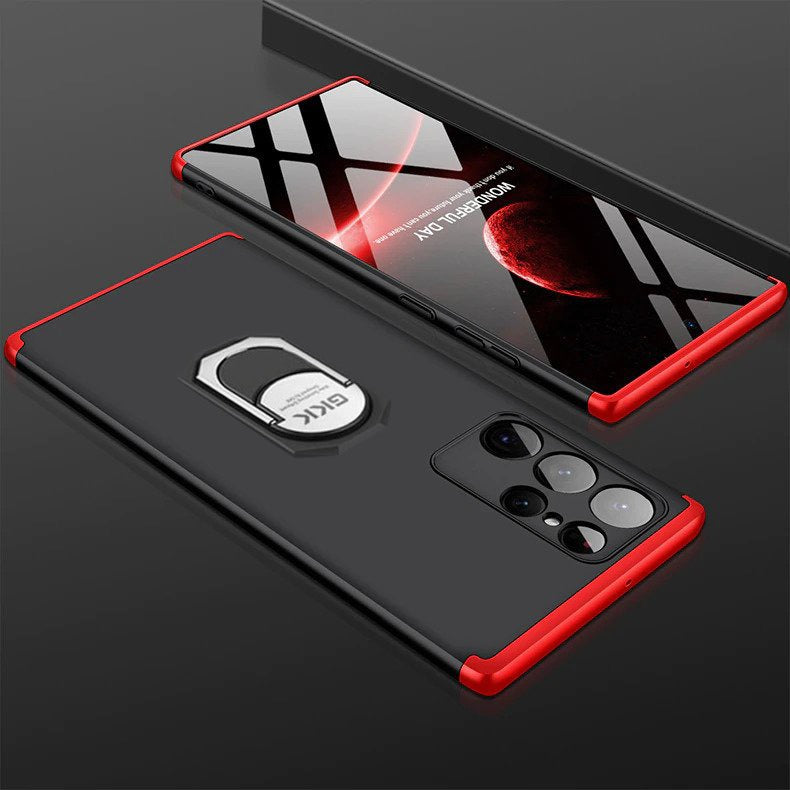 [ FREE SHIPPING] Samsung Galaxy S22 Ultra - Gkk Original Shock Proof Full Protection Cover 360 Case With Ring Holder - Red & Black