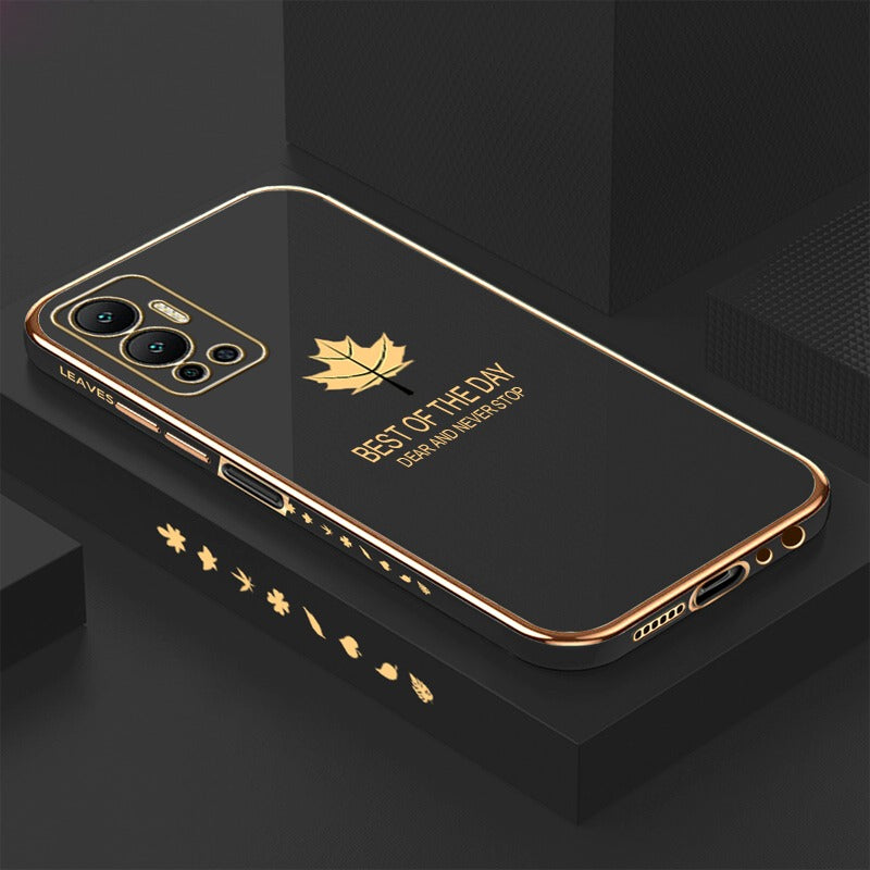 [ FREE SHIPPING] Luxury 6D Plating Case For Infinix Hot 12 Maple Leaf Side Pattern Back Cover Soft Silicone Square Phone Cases