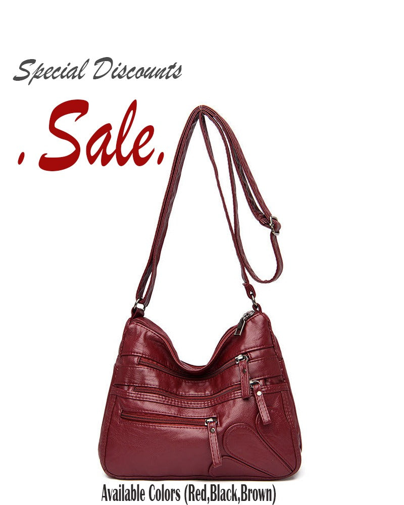 Fashion Luxury Zipper Handbag Soft Leather Women's Shoulder Bag