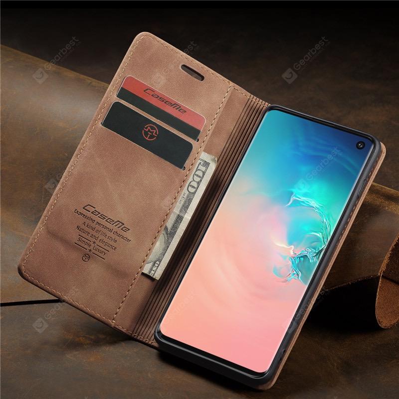 [FREE SHIPPING] CaseMe Retro Leather Case For Samsung S10e  Book Style Flip Wallet Magnetic Cover Card Slots Case For Samsung S10e - Brown
