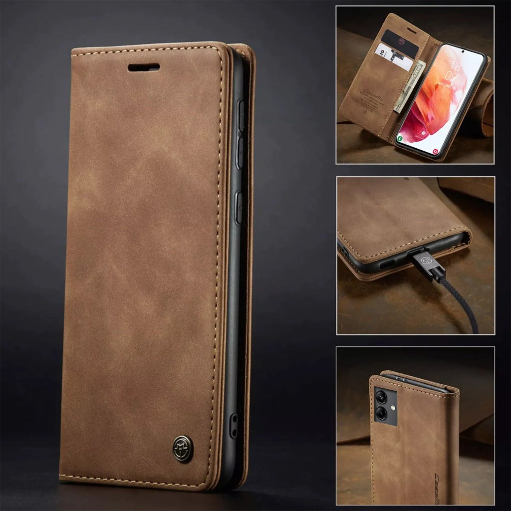 [FREE SHIPPING] CASEME RETRO LEATHER CASE FOR SAMSUNG A04 BOOK STYLE FLIP WALLET MAGNETIC COVER CARD SLOTS CASE FOR SAMSUNG A04