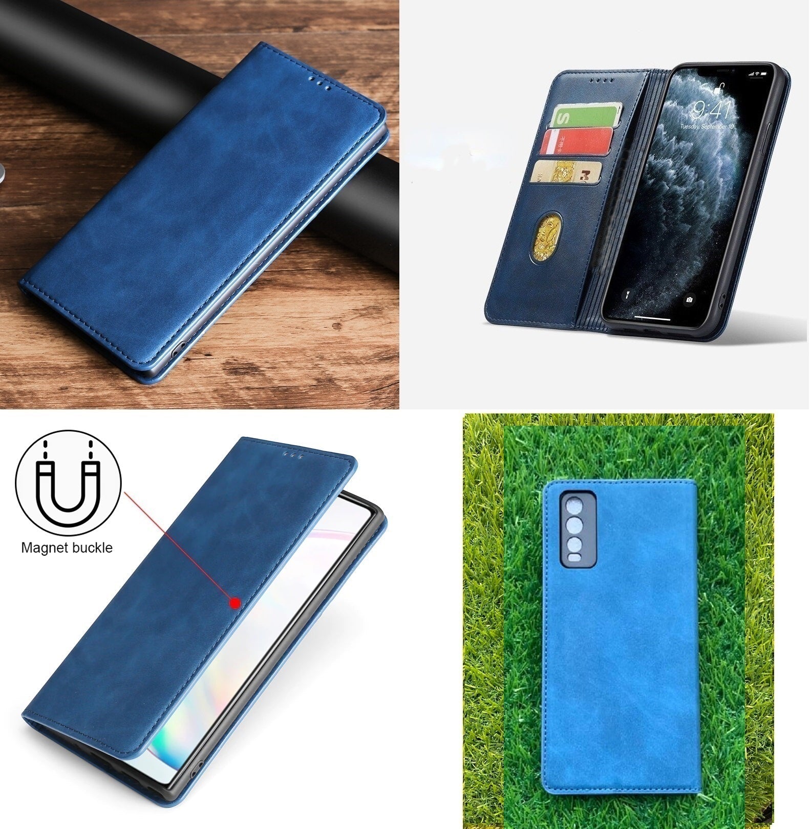 [FREE SHIPPING] Luxury Retro Stand Flip Leather Case For Vivo Y20 Y20s  Blue