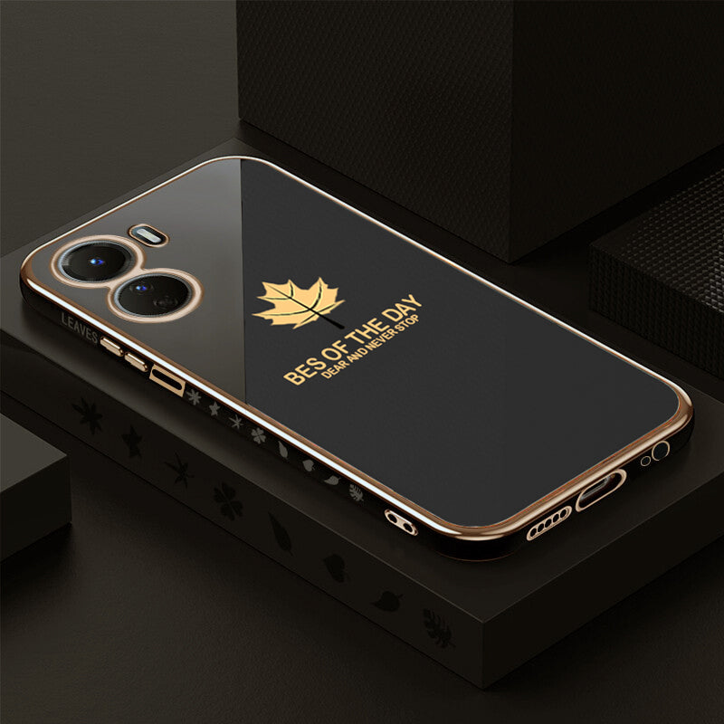 [ FREE SHIPPING] Luxury 6D Plating Case For Vivo Y16 Maple Leaf Side Pattern Back Cover Soft Silicone Square Phone Cases