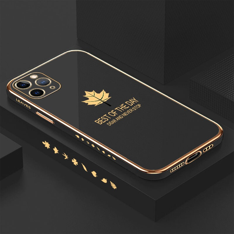 [ FREE SHIPPING] Luxury 6D Plating Case For Iphone 13 Pro Max Maple Leaf Side Pattern Back Cover Soft Silicone Square Phone Cases