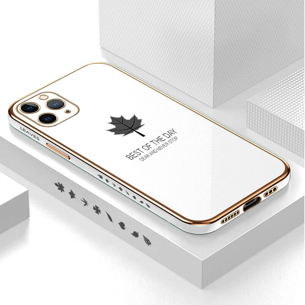 [ FREE SHIPPING] Luxury 6D Plating Case For Iphone 11 Pro Max Maple Leaf Side Pattern Back Cover Soft Silicone Square Phone Cases