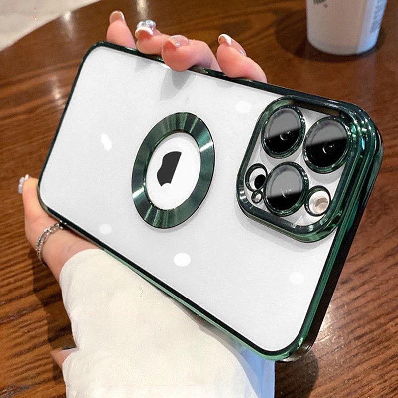 [ FREE SHIPPING] Luxury Logo Hole Soft Silicone Transparent Case Lens Protection Plating Cover for iPhone 13 Pro Max