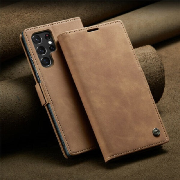 [FREE SHIPPING] CaseMe Retro Leather Case For Samsung S22 Ultra Ultra Book Style Flip Wallet Magnetic Cover Card Slots Case For Samsung S22 Ultra