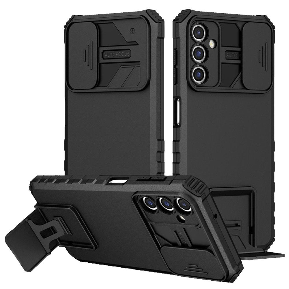 [ FREE SHIPPING] FOR SAMSUNG A14 PHONE CASE HARD SLIDING LENS PROTECT KICKSTAND BACK COVER - BLACK