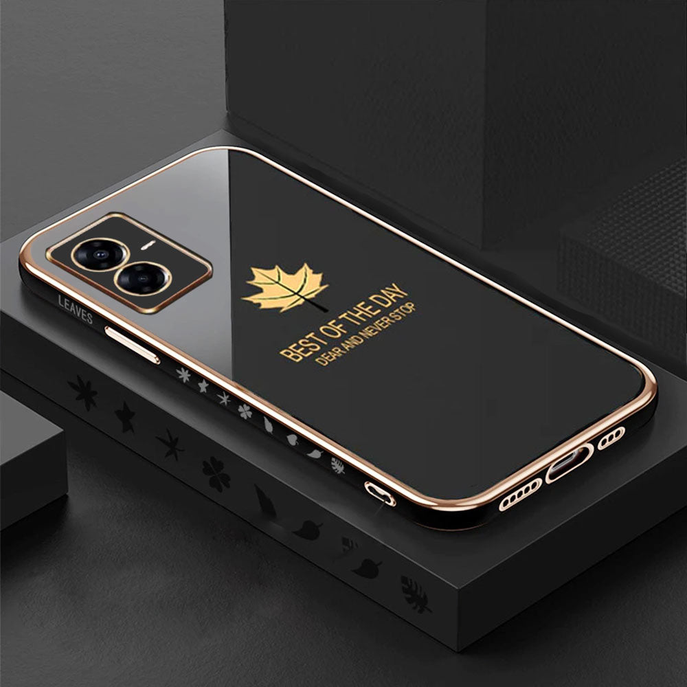 [ FREE SHIPPING] Luxury 6D Plating Case For Vivo Y22/ Y22s Maple Leaf Side Pattern Back Cover Soft Silicone Square Phone Cases