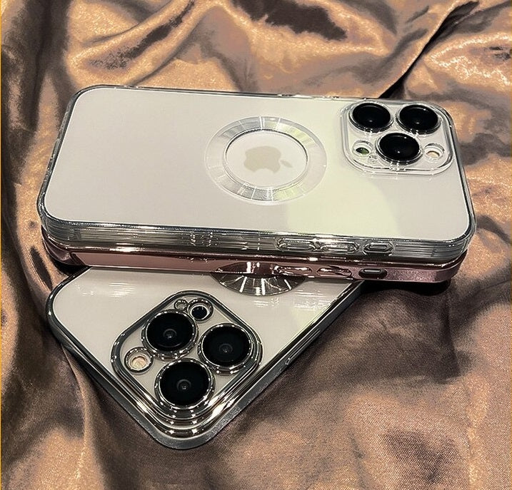 [ FREE SHIPPING] Luxury Logo Hole Soft Silicone Transparent Case Lens Protection Plating Cover for iPhone 13 Pro
