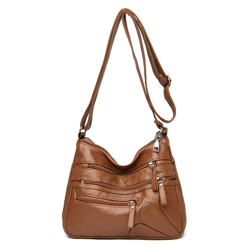 Fashion Luxury Zipper Handbag Soft Leather Women's Shoulder Bag