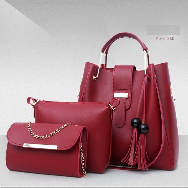 3Pcs PU Leather Ladies Hand Bags Set New Style Tote Bags Shoulder Bag Top Handle Satchel Purse Set 3pcs