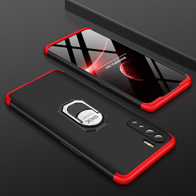 [FREE SHIPPING] Gkk 3in1 Full Protection Case For Oppo F15 (With Ring Holder)- Red & Black