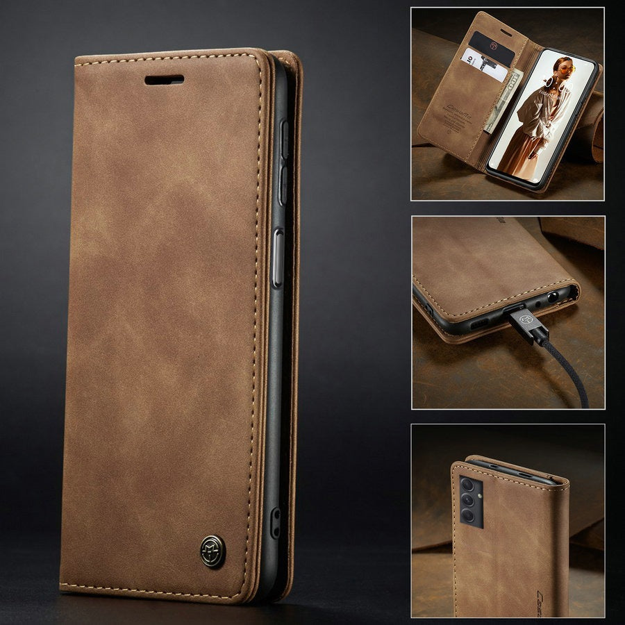[FREE SHIPPING] CASEME RETRO LEATHER CASE FOR SAMSUNG S21 ULTRA ULTRA BOOK STYLE FLIP WALLET MAGNETIC COVER CARD SLOTS CASE FOR SAMSUNG A54