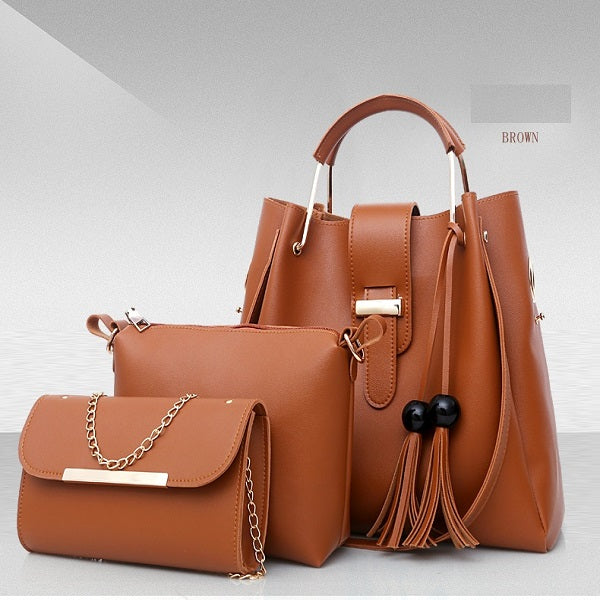 3Pcs PU Leather Ladies Hand Bags Set New Style Tote Bags Shoulder Bag Top Handle Satchel Purse Set 3pcs