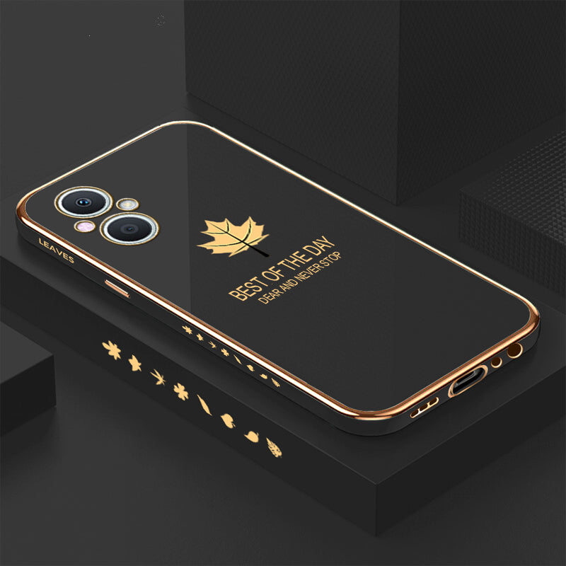 [ FREE SHIPPING] Luxury 6D Plating Case For Oppo F21 Pro 5g Maple Leaf Side Pattern Back Cover Soft Silicone Square Phone Cases