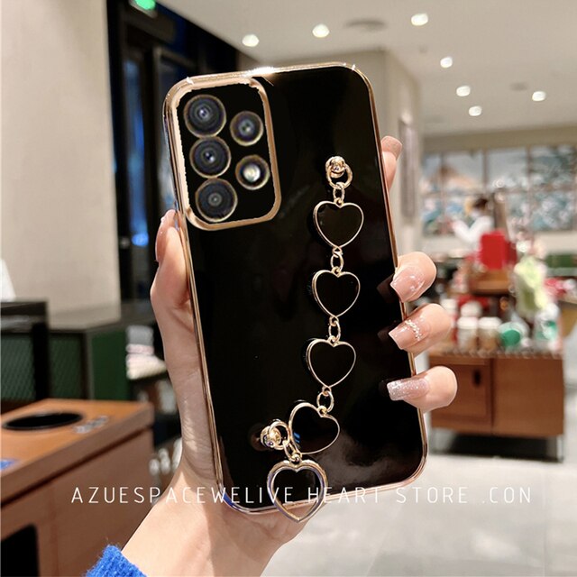 [FREE SHIPPING] Luxury Plating Heart Metal Bracelet Phone Chain Case For Samsung A33