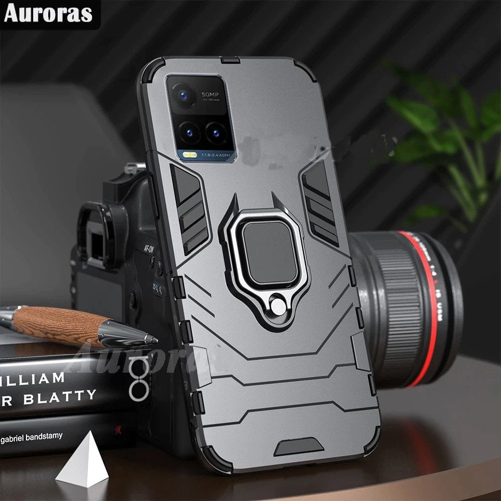 [FREE SHIPPING] Armor Shockproof (With Ring Holder) Full Protection Case For Vivo Y33s - Black