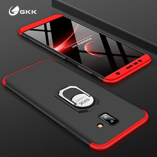 [FREE SHIPPING] Gkk 3in1 Full Protection Case With Ring Holder For Samsung J6 Plus - Red & Black