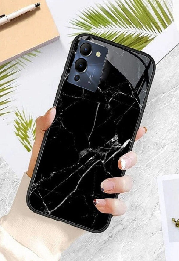 [ FREE SHIPPING] Infinix Note 12 G96 Black Marble Series Premium Printed Glass Soft Bumper Shock Proof Case