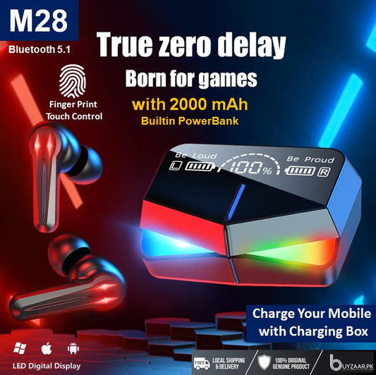 [ FREE SHIPPING] M28 LED LIGHT TWS HIFI HEADPHONE SPORT EARPHONE HEADSET MINI TWS 5.0 WIRELESS EARBUDS WITH MIC 2000MAH CHARGING BOX